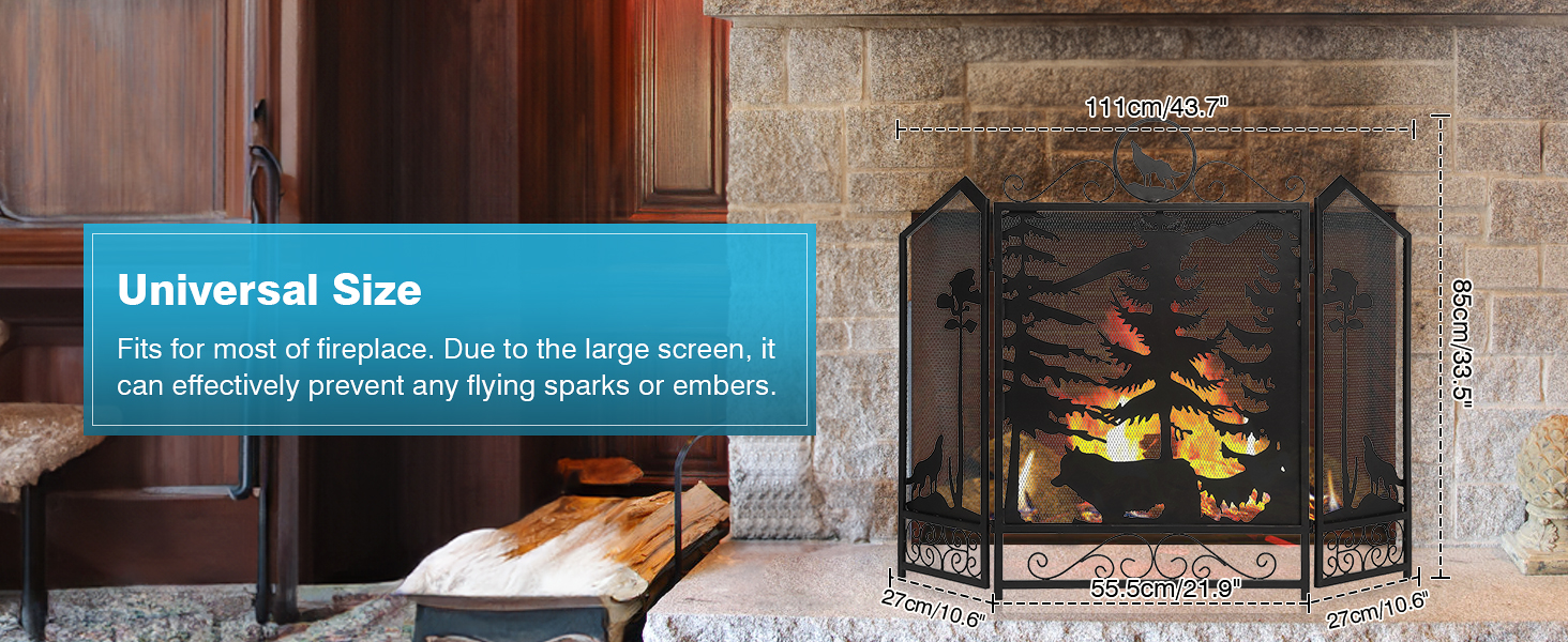 wide tall large fireplace screen panels, child proof fireplace screen kid proof, fire guard