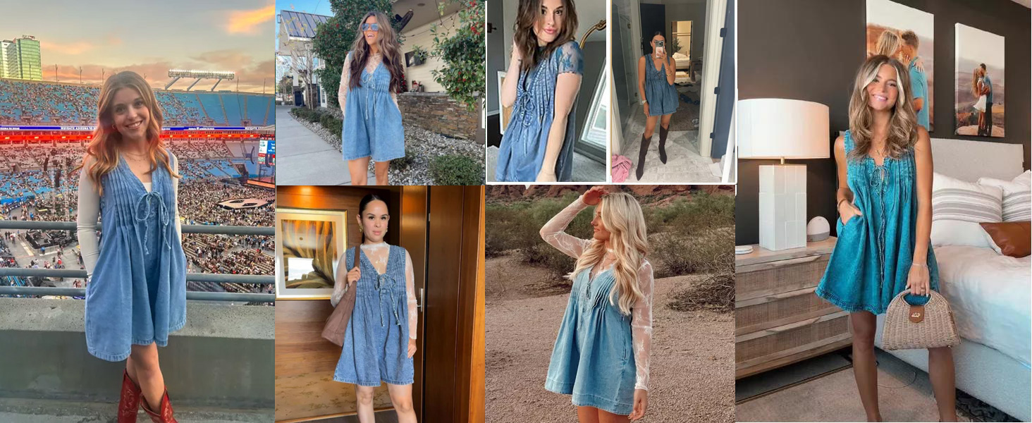 Sleeveless V Neck Shorts Denim Romper