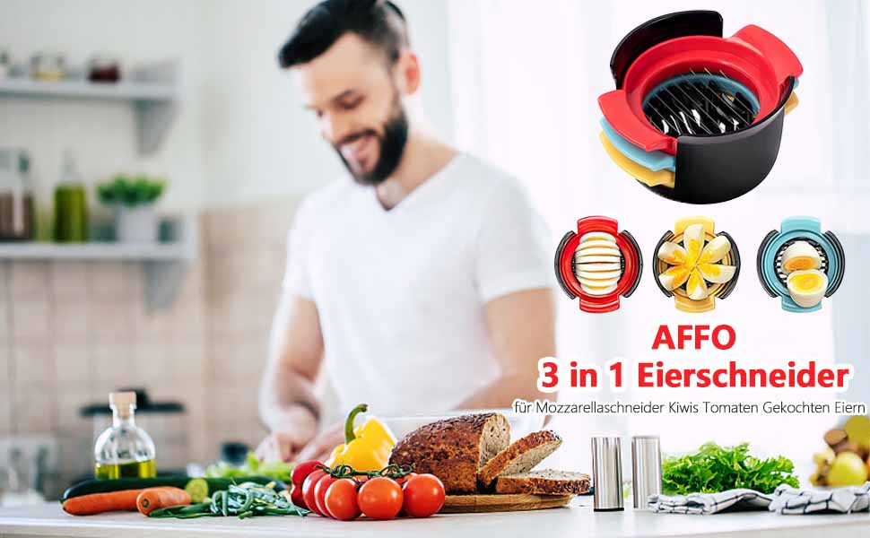 AFFO Eierschneider, 3 in 1 Eierteiler Eierteiler für hartgekochte Eier ...