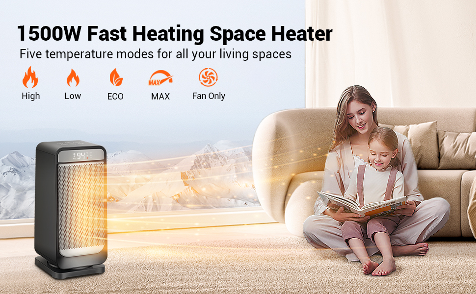 Aikoper Space Heater, 1500W Ceramic Tower Heater, Portable