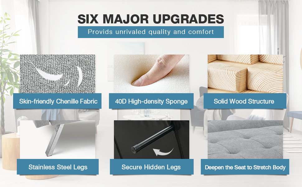 Vicluke Convertible Futon Sofa Bed with Adjustable Backrest, Chenille Fabric Sleeper