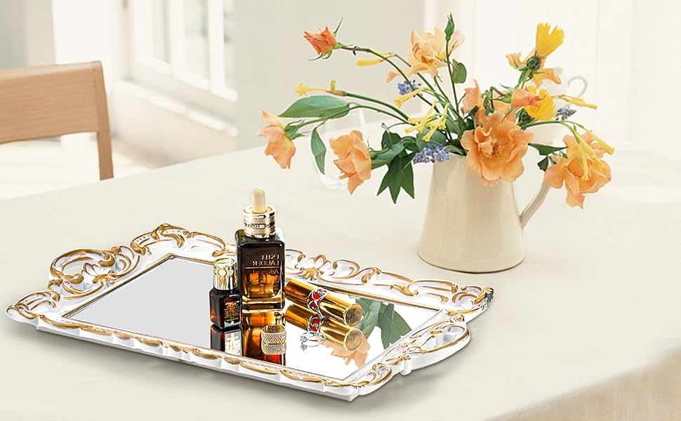 Frcctre Set of 3 Decorative Mirror Tray, Rectangle Mirrored