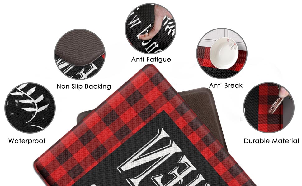 Arttown AntiFatigue Kitchen Rug Set of 2 Black Red Buffalo