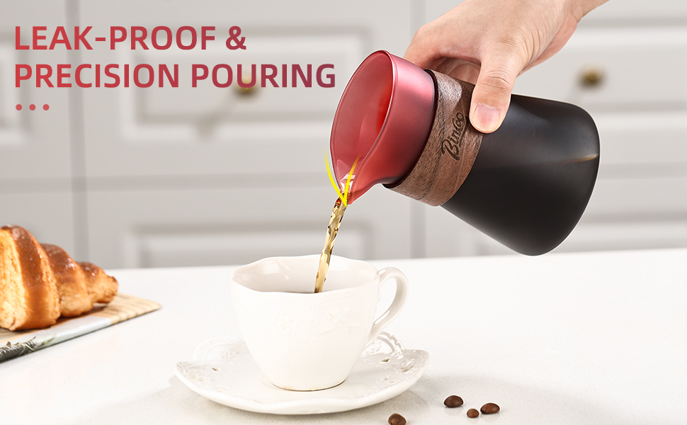 16OZ Borosilicate Glass Coffee Pour Over Kettle with Wooden Handle
