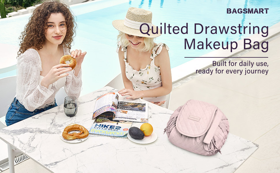 BAGSMART Lazy Makeup Bags for Women, Waterproof Drawstring Cosmetic Bag