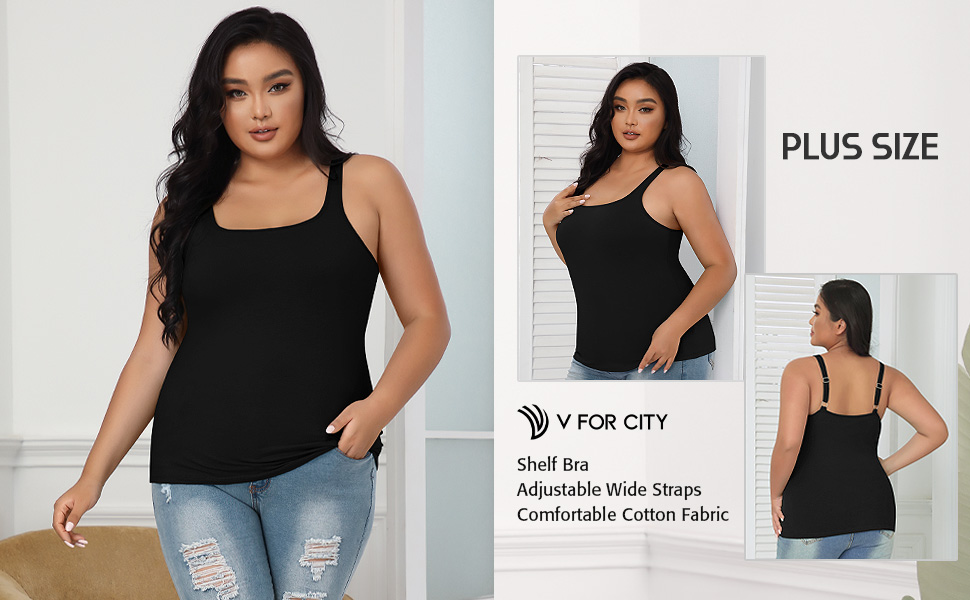 V FOR CITY Tank Top for Women with Built in Bra Adjustable Wide Strap