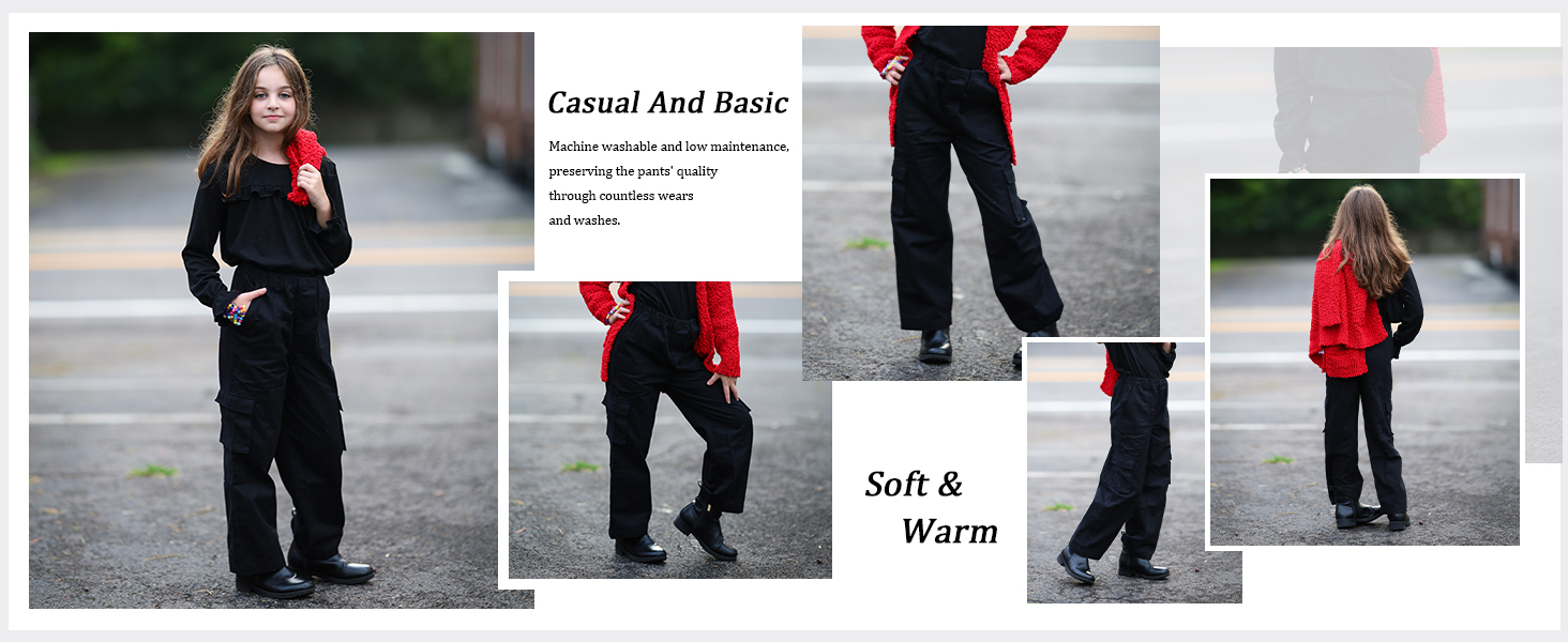 Girls Casual Straight Cargo Pants