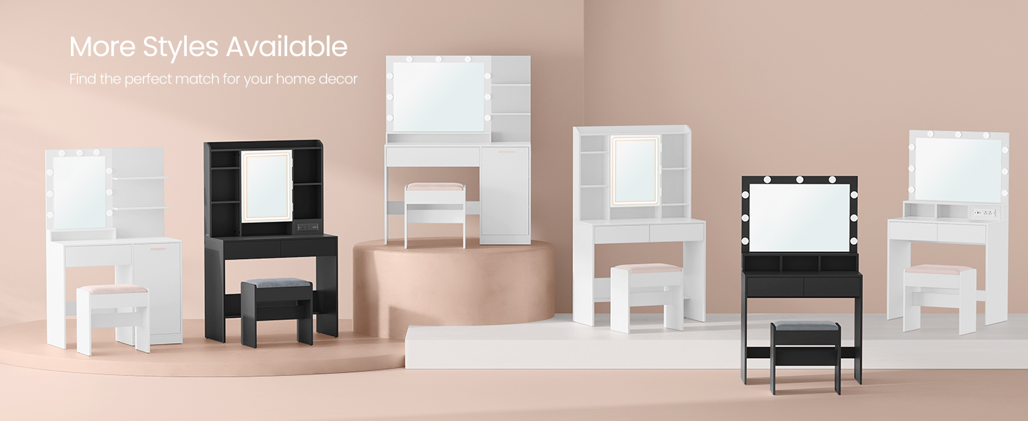 Built-in power outlets on the VASAGLE Vanity Desk.