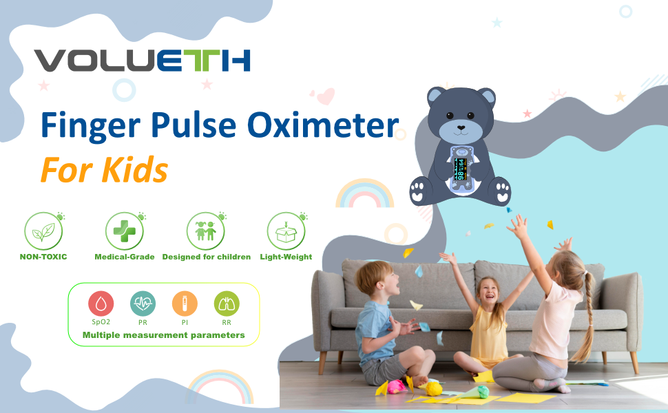 VOLUETH New Version Kids Pulse Oximeter Fingertrip, Blood