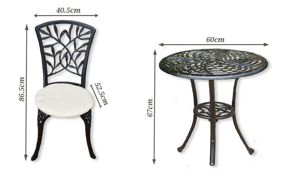 SH&G Hembury Cast Aluminium Bistro Set 3 Piece Patio Furniture Rust