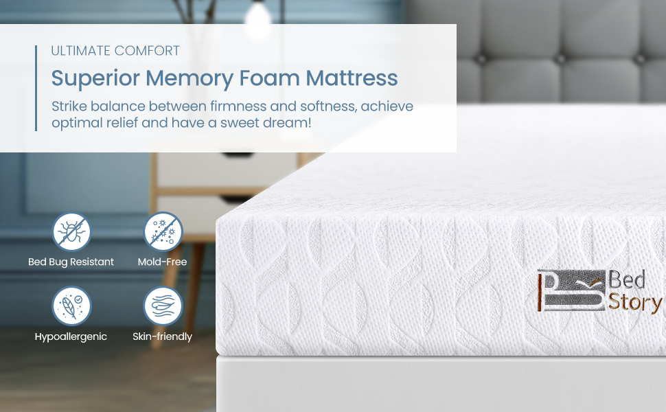 BedStory Queen Mattress, 6 Inch Bamboo Charcoal & Gel Memory Foam