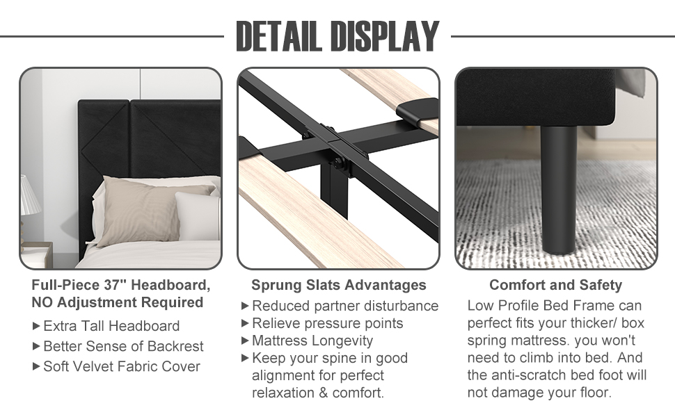 Flolinda Queen Bed Frame, Upholstered Bed Frame Queen Size with Tufted Velvet