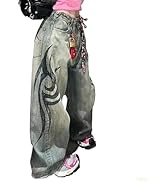Xojbzoo Unisex Y2K Streetwear Baggy Jeans Retro Totem Print Goth Pants High Waisted Wide Leg Hara...