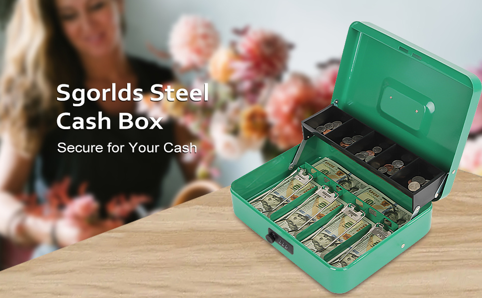 Polspag Cash Box with Combination Lock, Metal Money Box