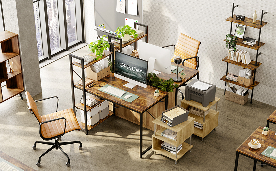 Bestier Computer Desk with Storage Shelves Writing Desk with Shelves