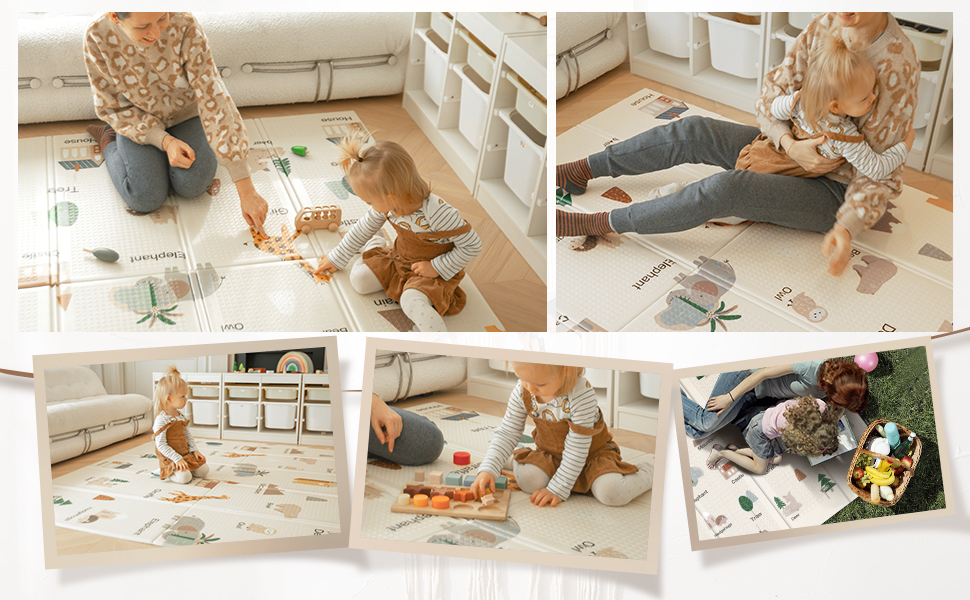 OESSUF Baby Play Mat, Foldable Playmate for Babies, 200x180CM Double