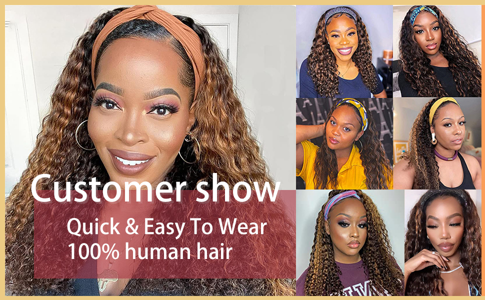 WENYAN Ombre Headband Wig Human Hair Deep Wave 4/27