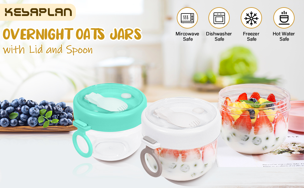 Overnight Oat Containers with Lids and Spoons 2PCS, 20oz Portable