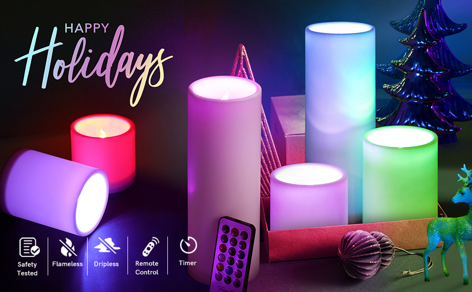 Furora LIGHTING Flameless Color Changing Candles LED Battery operated Multi Colored Flameless