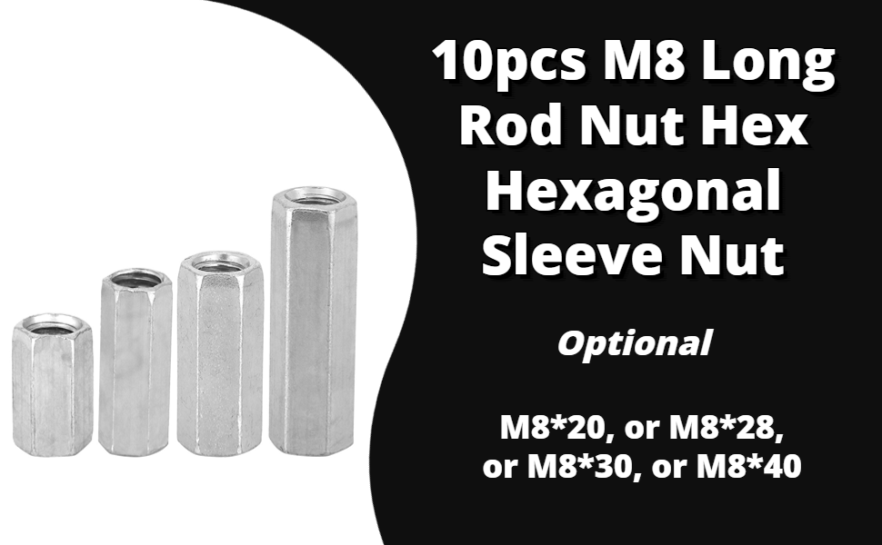 10pcs M8*30 Long Rod Nut, Hex Coupling Nuts, Hexagonal Sleeve Nut