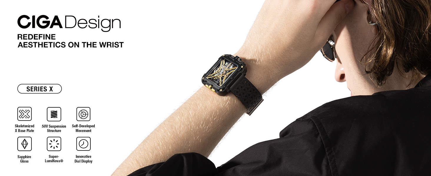 CIGA Design X series automatic skeleton mechanical wrist watch for men men's cool luxury watches