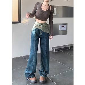 ⭐️新品未使用⭐️LiLiワイド異素材ドッキングデニム ゆったりオーバーサイズ kutir ジーンズ デニム デニムパンツ 「XS~Lサイズ」タック