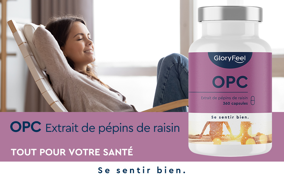 OPC Extrait de Pépins de Raisin 1000mg, 360 Capsules Végétaliens