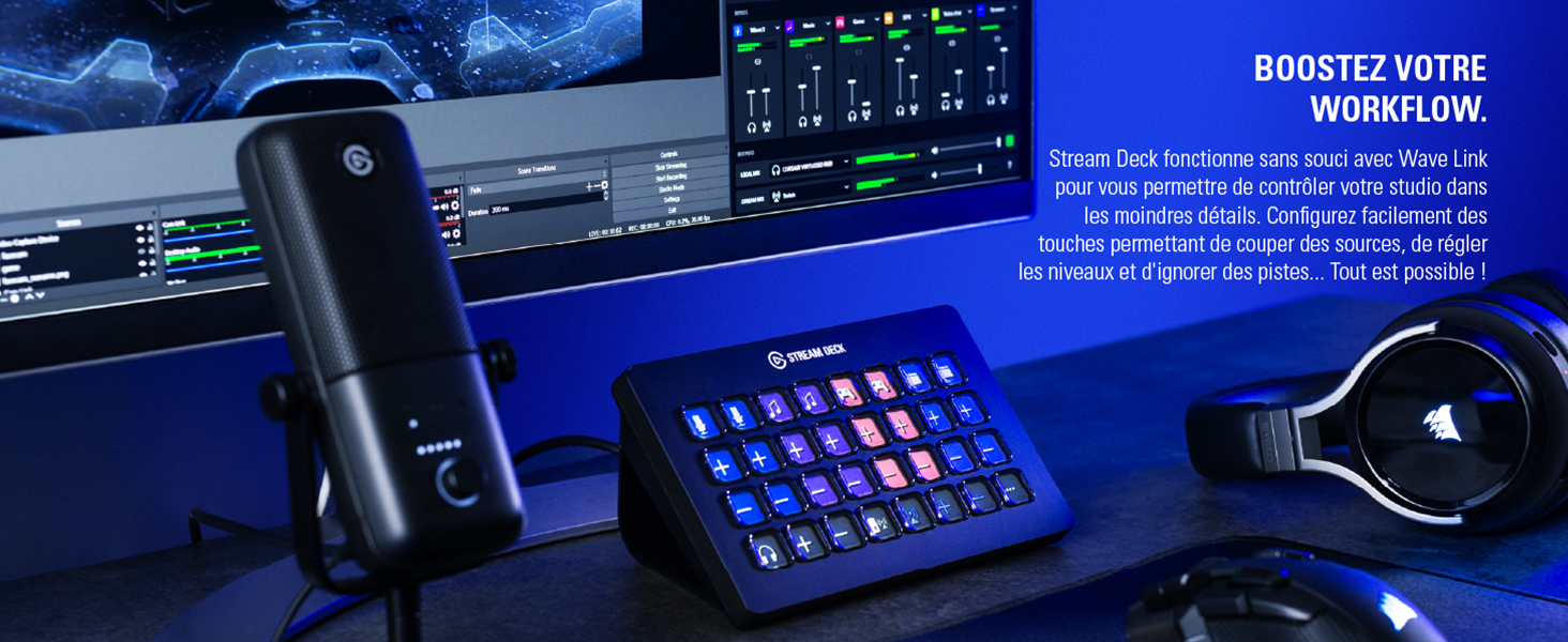 elgato stream deck; contrôleur de studio; support antichoc elgato; filtre antipop elgato