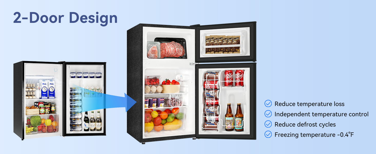 BANGSON Mini Fridge with Freezer, 2 Door Small Refrigerator