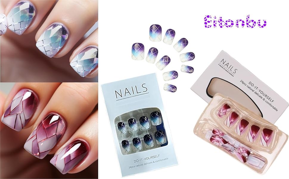 Crack Gradient pattern French Square Press on Nails