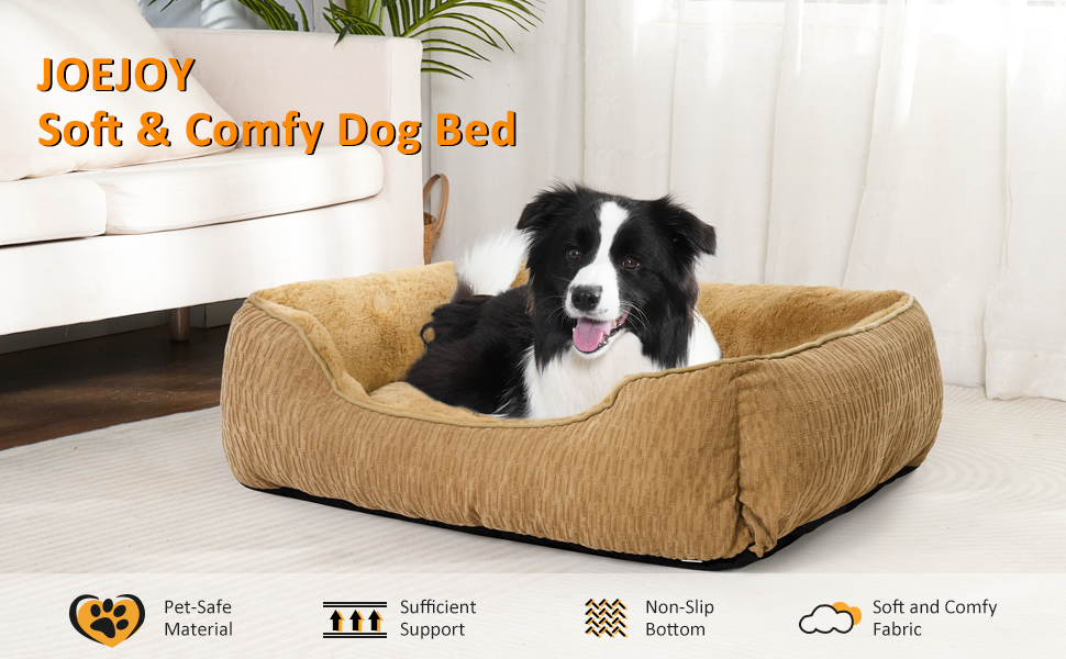 JOEJOY Soft Dog Bed for Medium Dogs(64x53cm), Washable Rectangle Dog