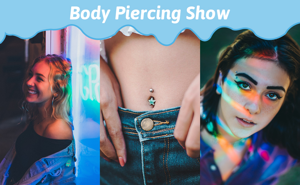 Piercing Kit Combofix 47Pcs Professional Belly Ring Nose studs Piercing Kit with 14G 16G