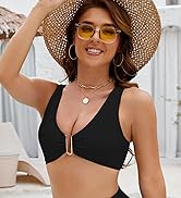 Jolefille Push Up Bikini Top for Women U Wired Wide Straps Swimsuit Tops Scoop Neck Padded Lace U...