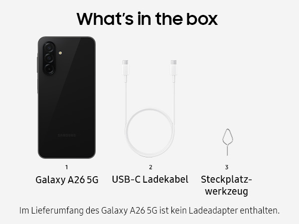 lieferumfang samsung galaxy a26 5g smartphone, handy