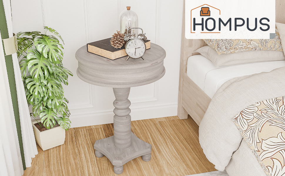 HOMPUS Vintage End Table Set of 2, Round Rustic Side Table