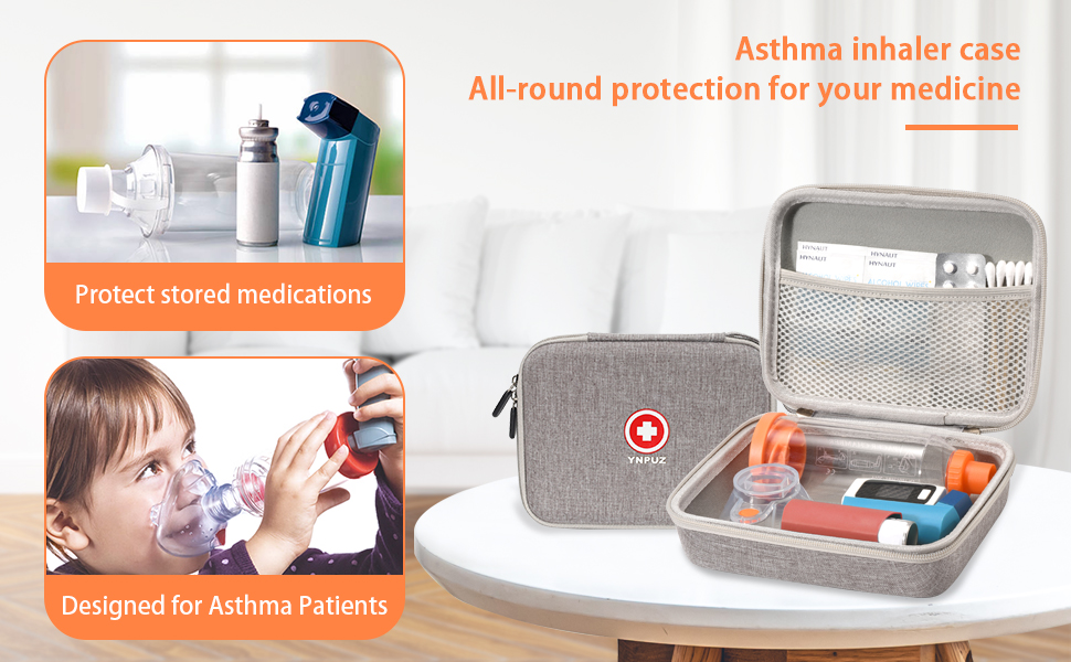 Ynpuz Hard Travel Case for Asthma Inhaler, Inhaler Spacer Case for Kids and Adults