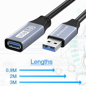 BlueRigger different sizes extender for usb 3ft 6ft 10ft with extra micro usb cable 1m 2m 3m length