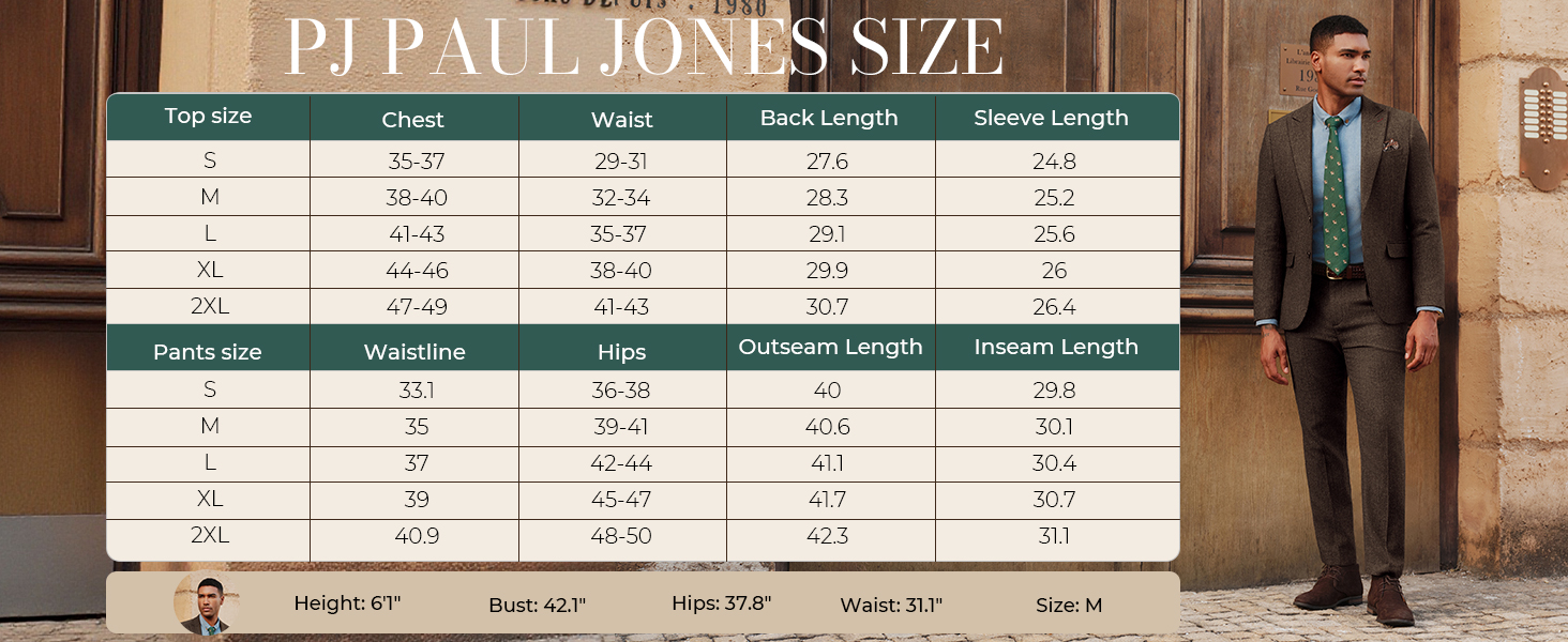 men blazer set size chart