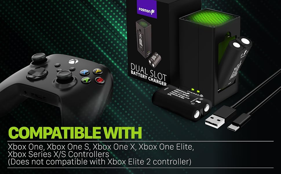 Fosmon 5280 mWh Rechargeable Xbox Battery Charger Kit with 2pack 2200