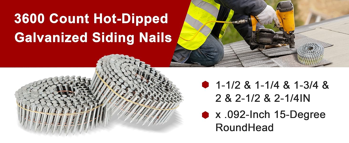 findmall Siding Nails 11/4Inch x .092Inch 15Degree Collated Wire
