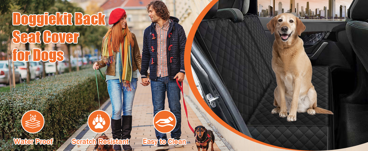 Dog Car Seat Cover for Back Seat, Waterproof Rear Seat Protector, Non-Slip Interior Bench Cover 