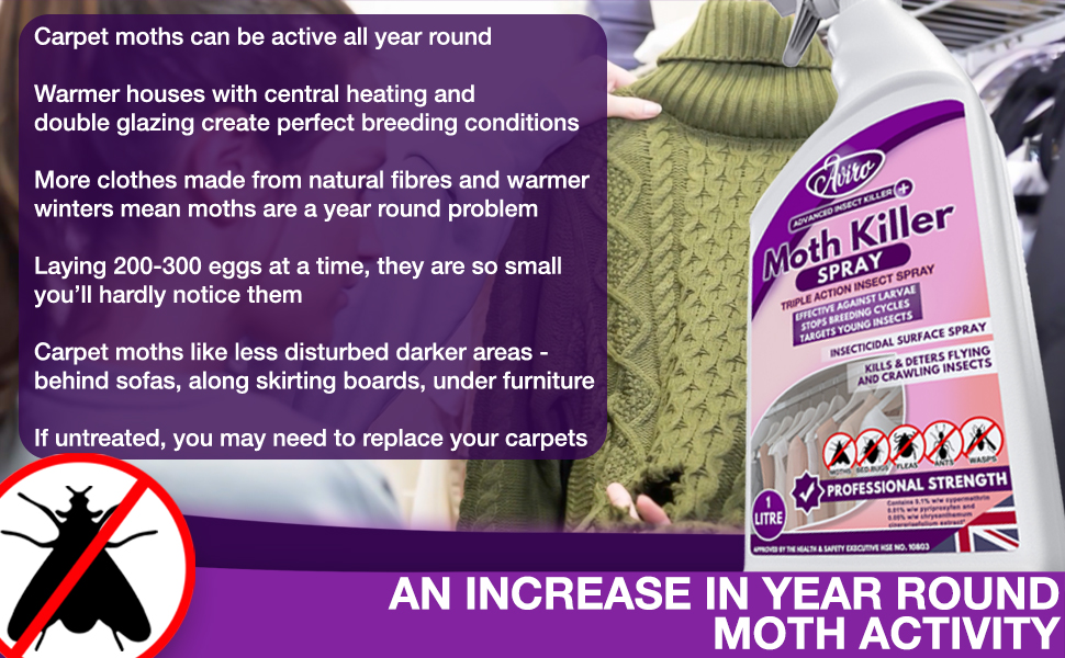 Aviro Moth Killer Spray (1 Litre) Fast Acting Moth Repellent Killer