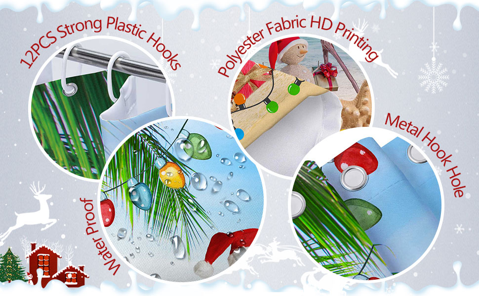 Christmas Shower Curtain, Bright Tropical Christmas Beach