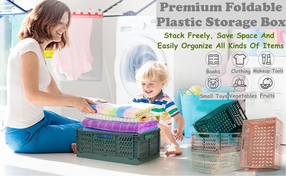 Bocguy Pack of 6 Folding Crates, Plastic Sturdy Foldable Folding Boxes