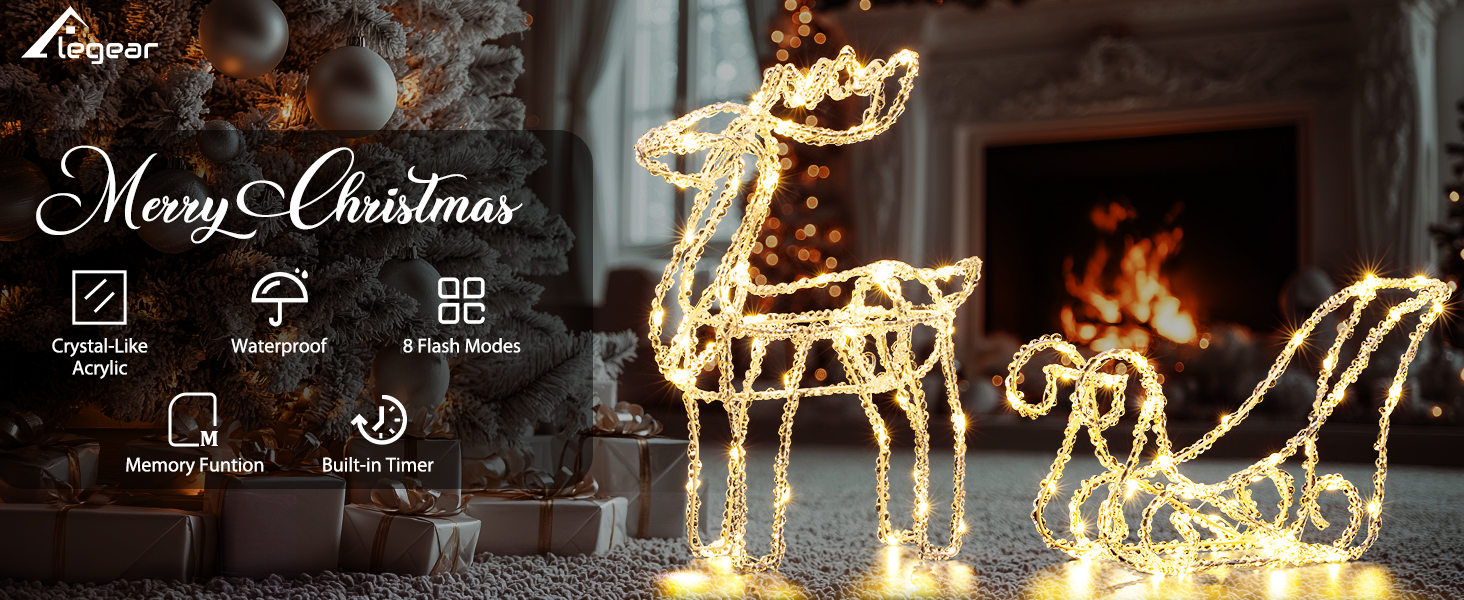 3D Reindeer Sleigh Christmas Decor, 100 LEDs Christmas