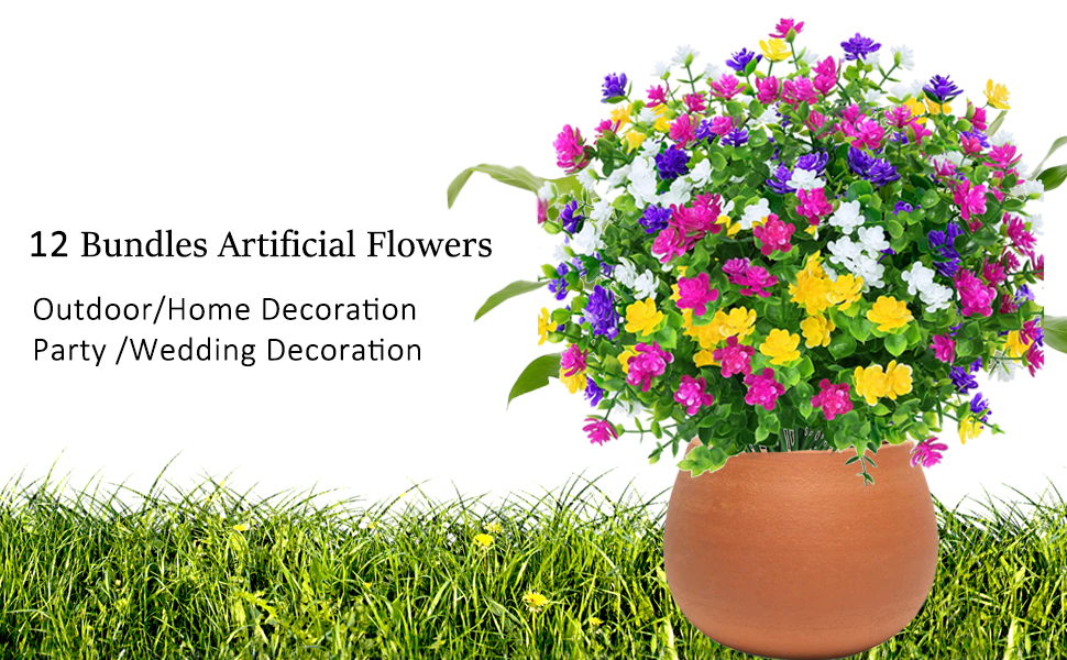 Sequpr Pack of 12 Outdoor Artificial Flowers, Artificial Flowers Like