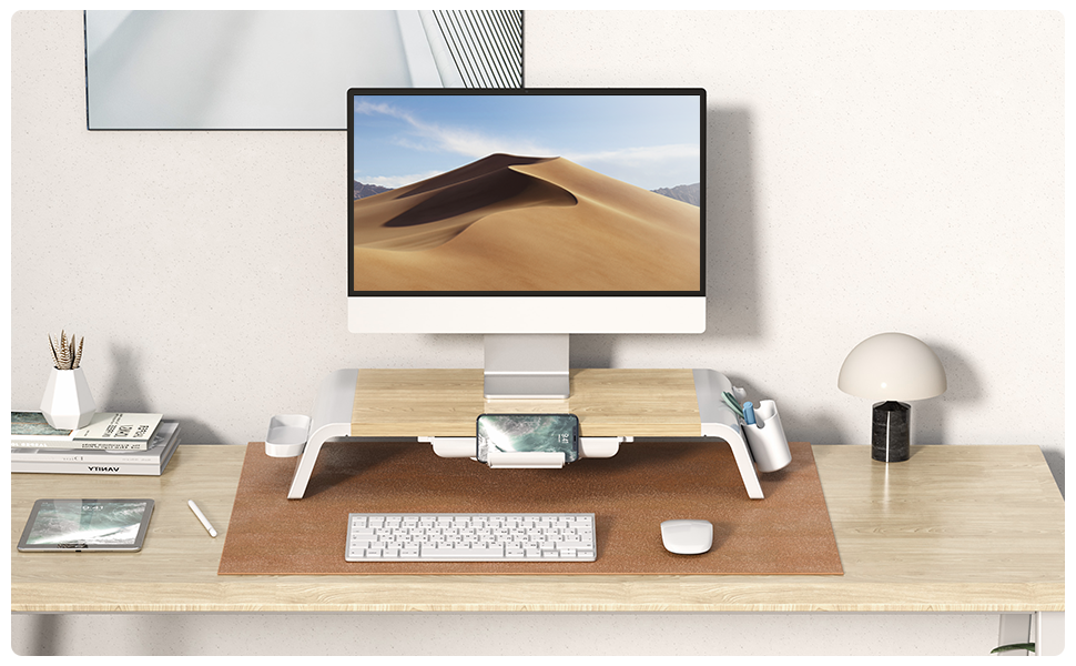 FENGE Monitor Stand Riser with Drawer, 20.5'' No Assembly Desk Organizer with 2 Removable