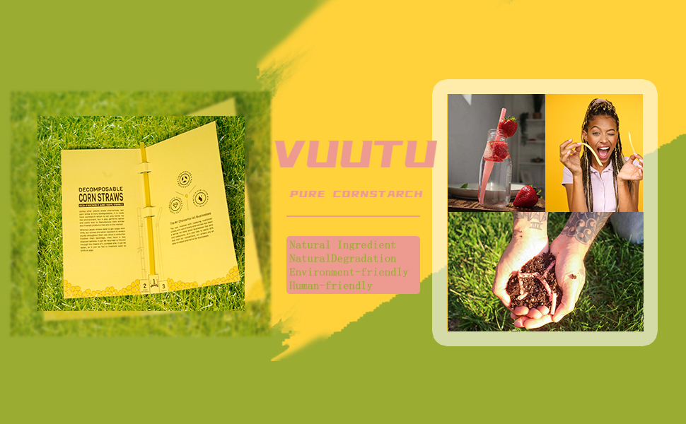 VUUTU Corn Starch EcoFriendly Drinking Straws, Disposable