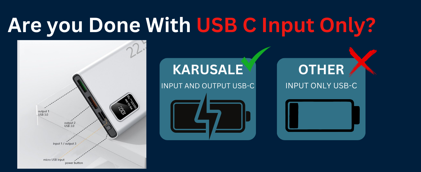 usb c input and output power bank