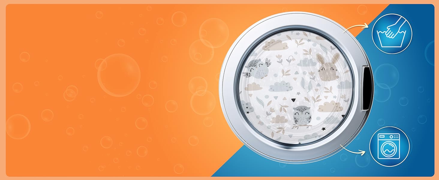 Banner promozionale luminoso con sfondo sfumato arancione e blu con indicatori circolari o contatori con facce bianche.